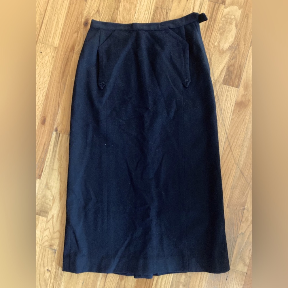 Vintage 1940s Hamilton New York Black Wool Pencil Midi Skirt Womens Medium